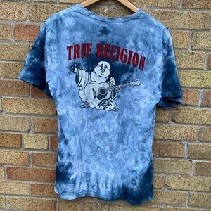 Tie Dyed True Religion Jeans T Shirt Blue Large